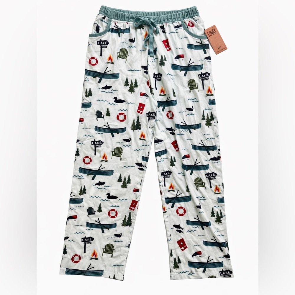 Lazy One Women’s Pajama Pants Lake Print Cotton Lounge Sleep Pants Size LargeNWT